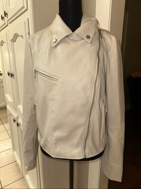 Bagatelle Women's cream vegan Leather Asymmetric Zip Jacket